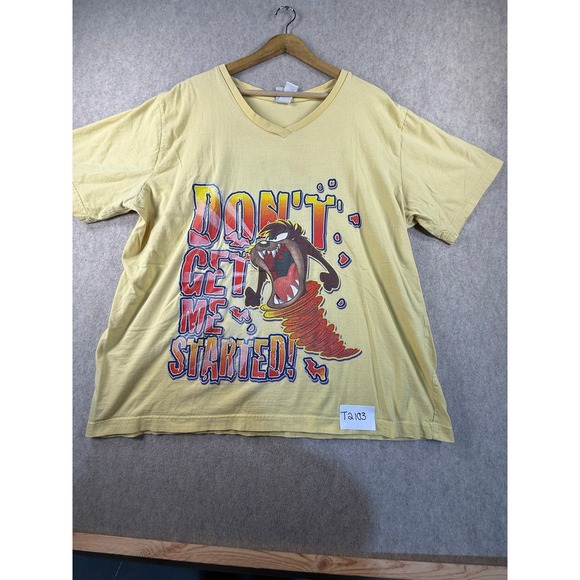 Looney Tunes Tops - Vintage 2001 Looney Tunes Taz Tasmanian Devil Yellow V-Neck Graphic Tee T2103